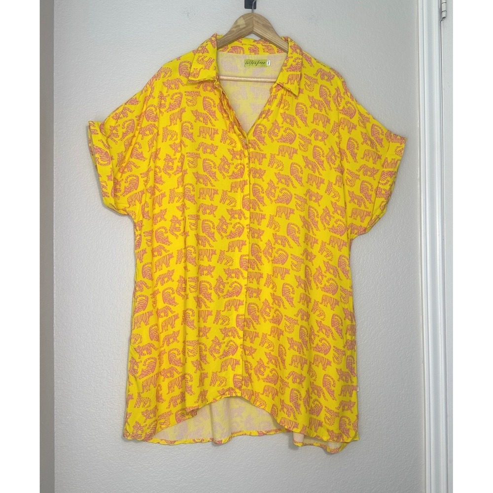 Wild & Pree Tiger Print Button Up Tunic Cover-Up Dress 2XL Dopamine Artisan